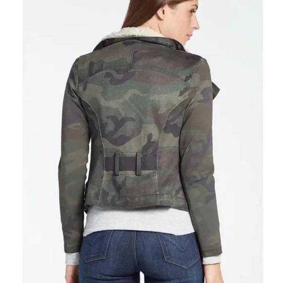 Anthropologie Marrakech Camo Sherpa Collar Moto Jacket - Picture 2 of 11